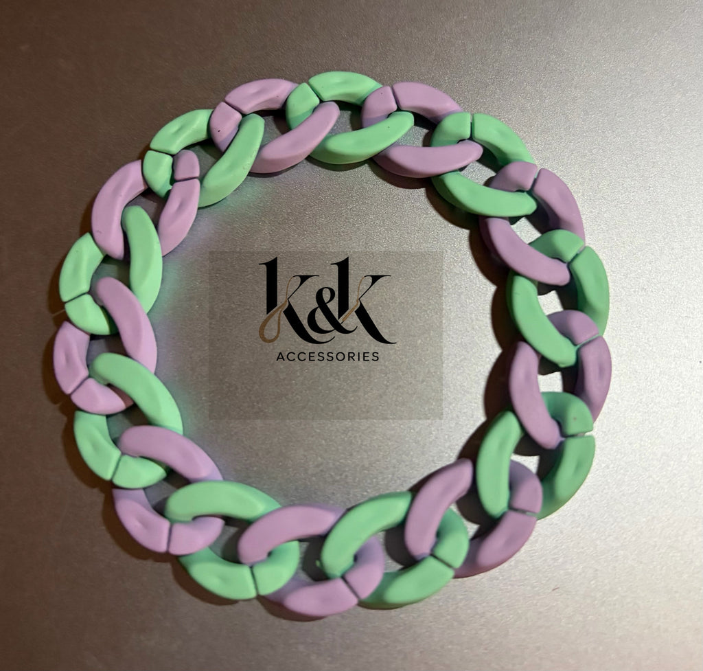 Mint Green & Lavender Rhinestone Chain Link Bracelet - Adjustable Pastel Jewellery