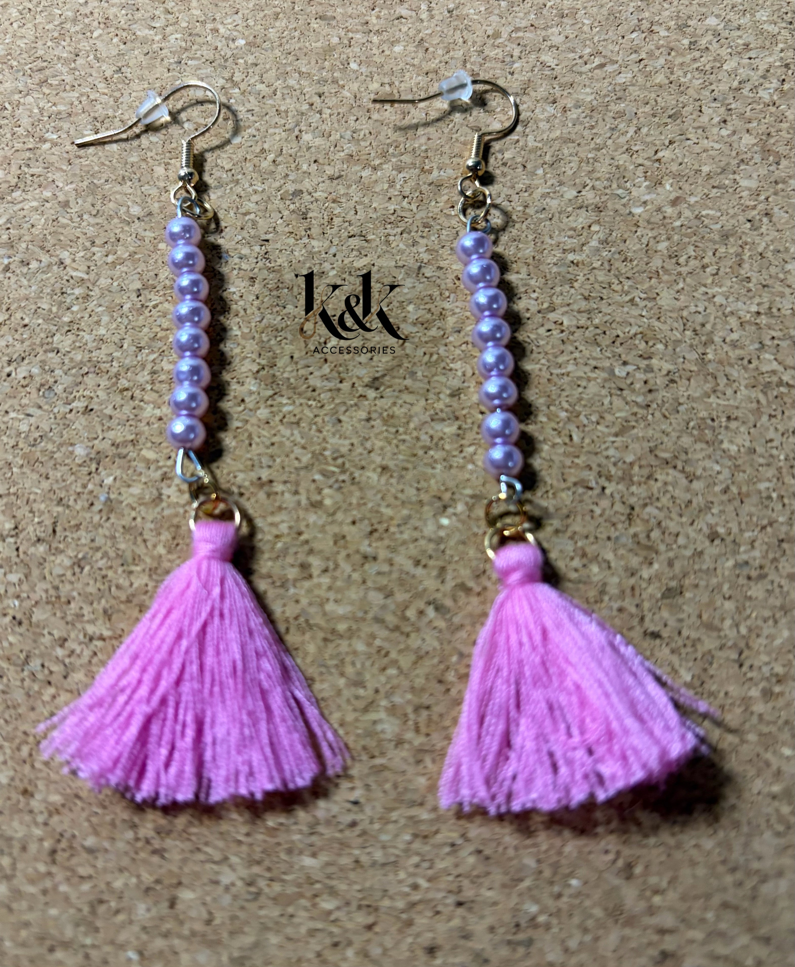 Pink Beaded Tassel Earrings
