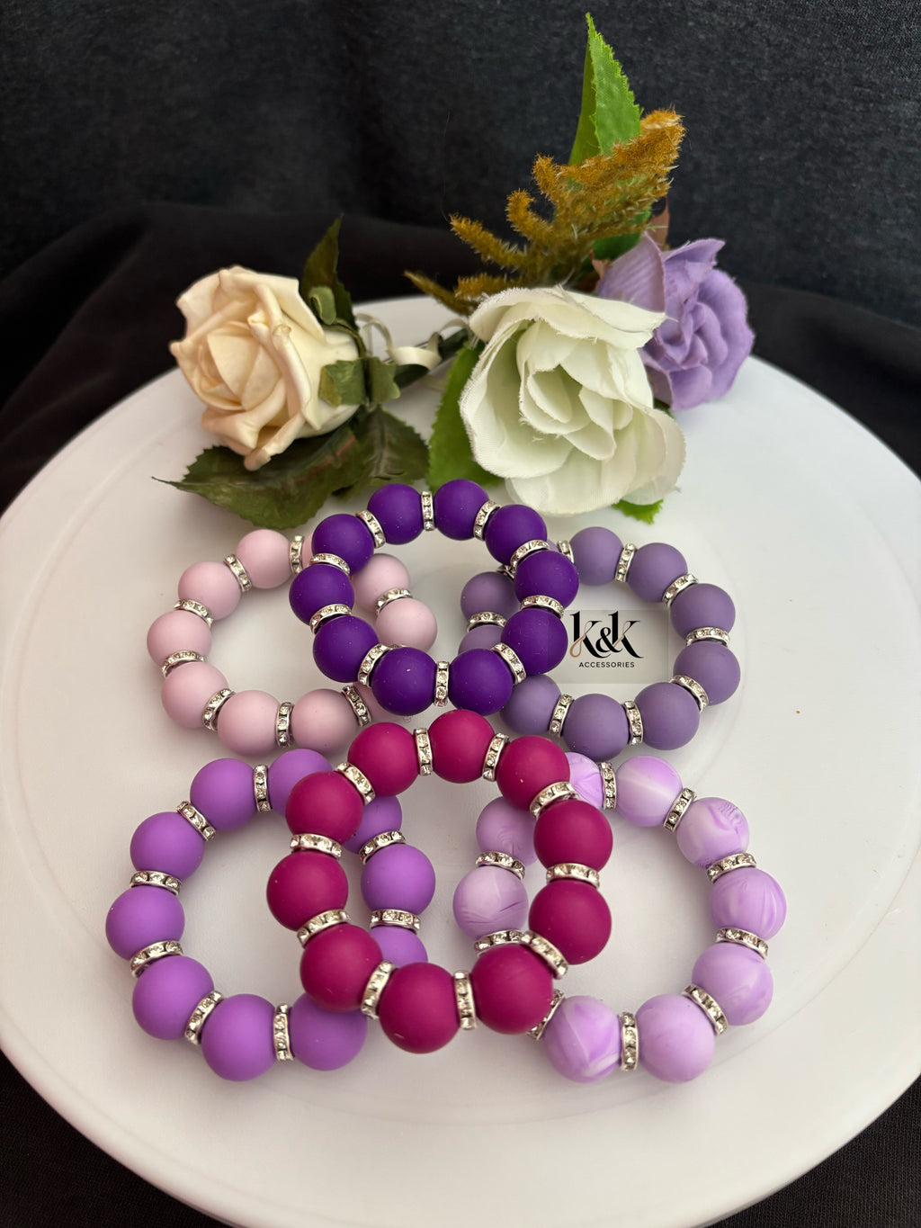 Matte Bead Bracelet with Rhinestone Spacers