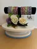 Rose Bead & Silver Rhinestone Bracelet