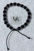 Black Sparkle Adjustable Bracelet with Silver Spacers - Handmade Beaded Jewellery