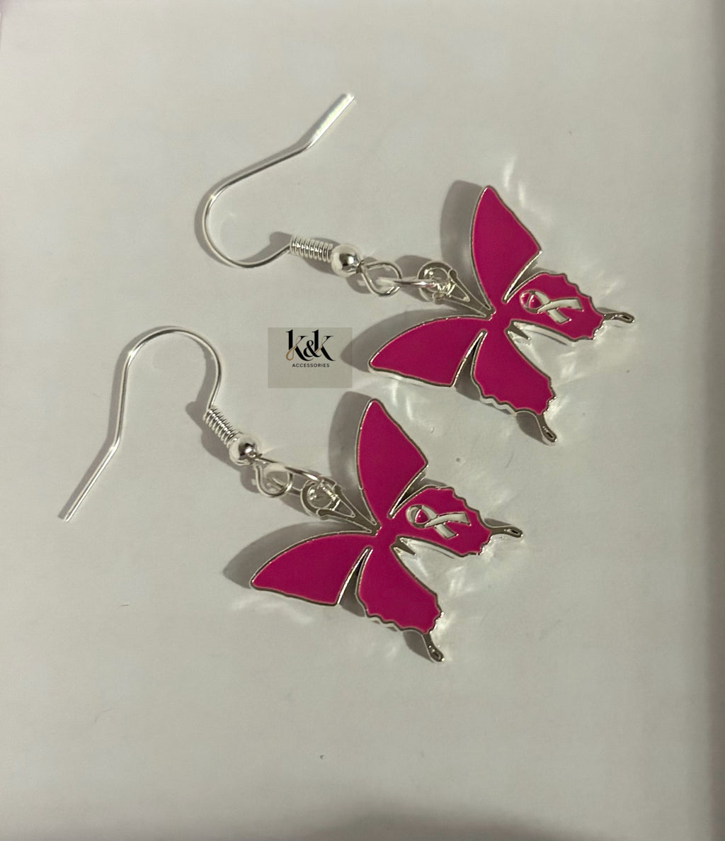 Pink Butterfly Breast Cancer Awareness Earrings