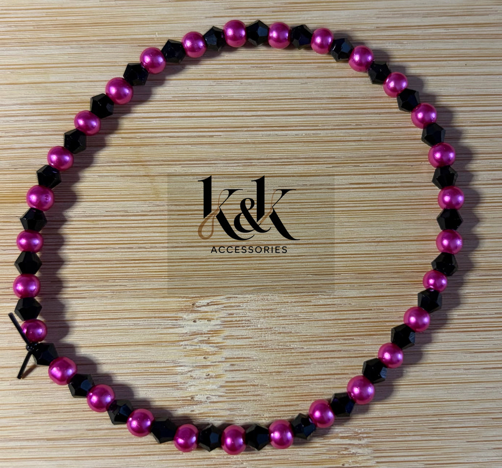 Pink & Black Beaded Bracelet - Hot Pink or Baby Pink