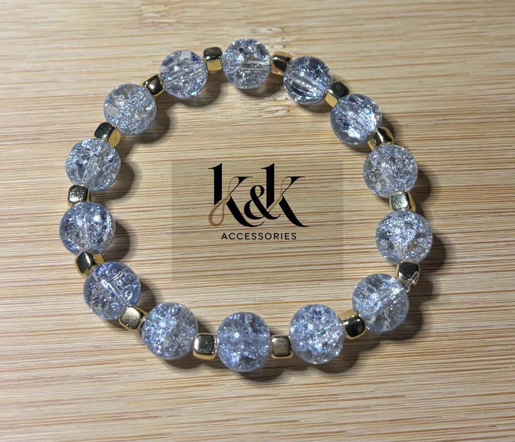 Clear Crackle Crystal Bracelet with Gold Spacers