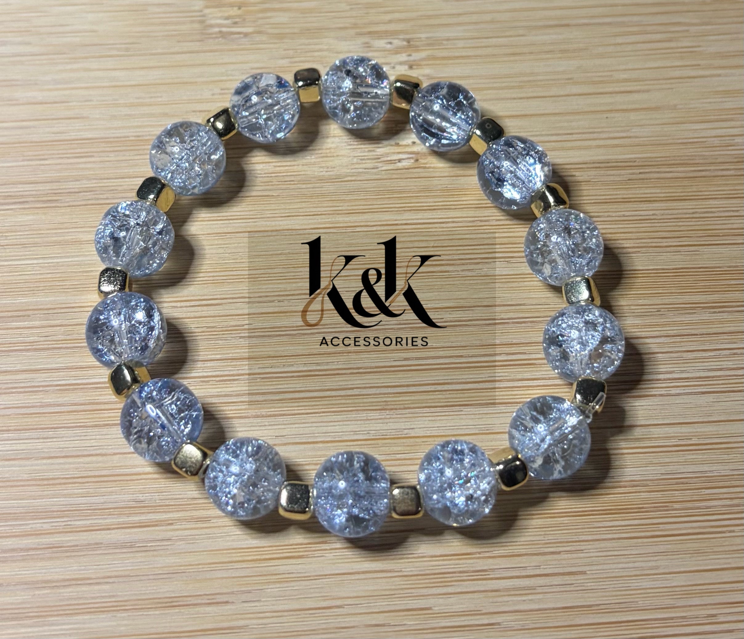 Clear Crackle Crystal Bracelet with Gold Spacers