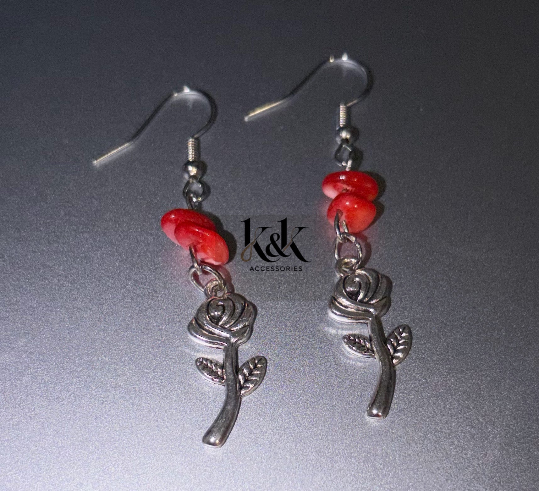 Silver Rose Earrings - Romantic Dangle Earrings with Optional Coral Beads