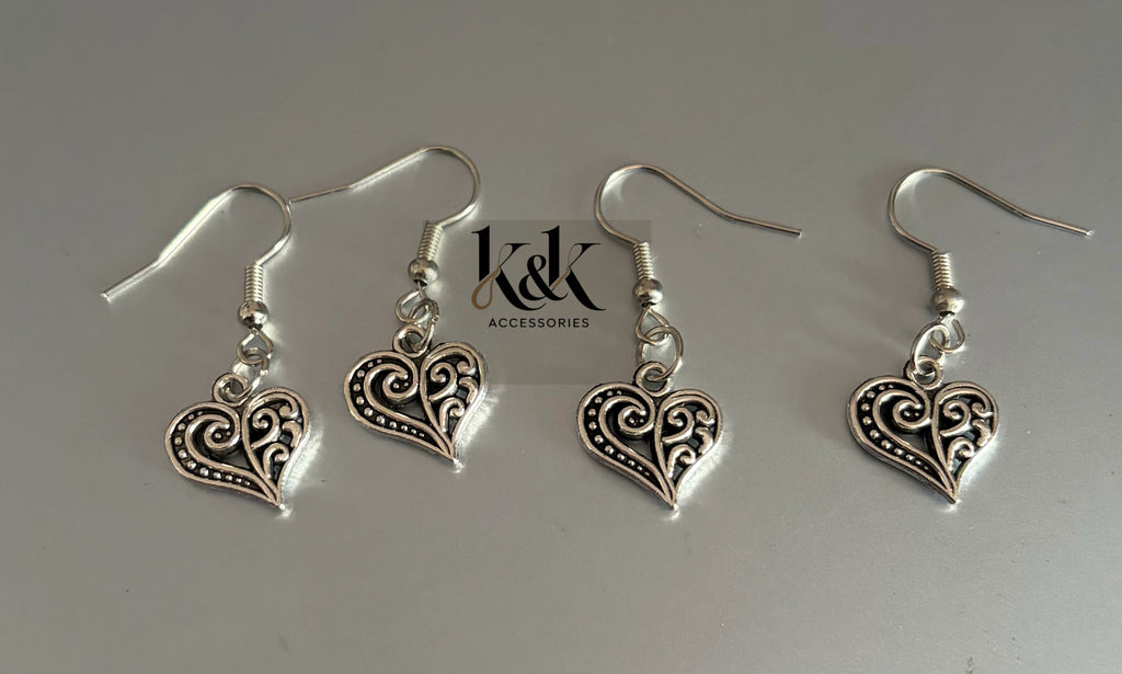 Silver Filigree Heart Earrings - Vintage-Inspired Romantic Jewellery
