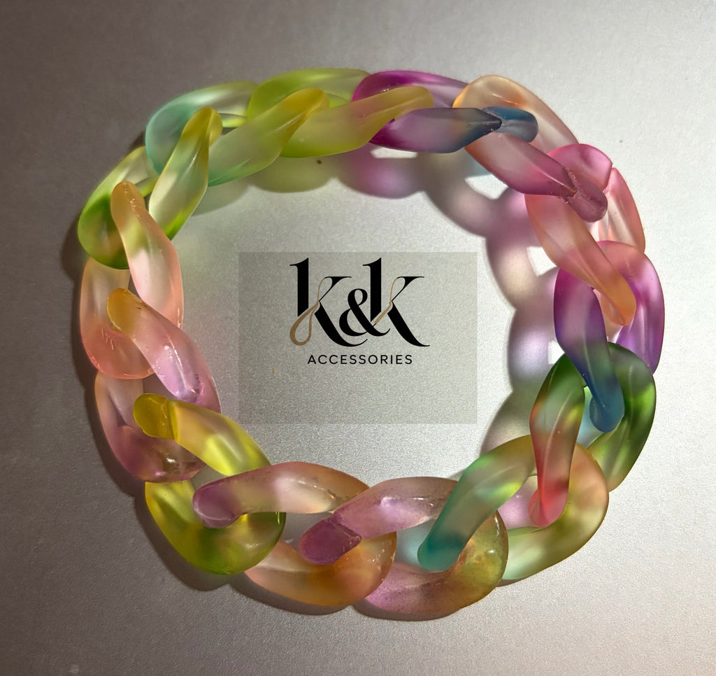 Rainbow Pastel Chain Link Bracelet - Adjustable Chunky Acrylic Jewellery