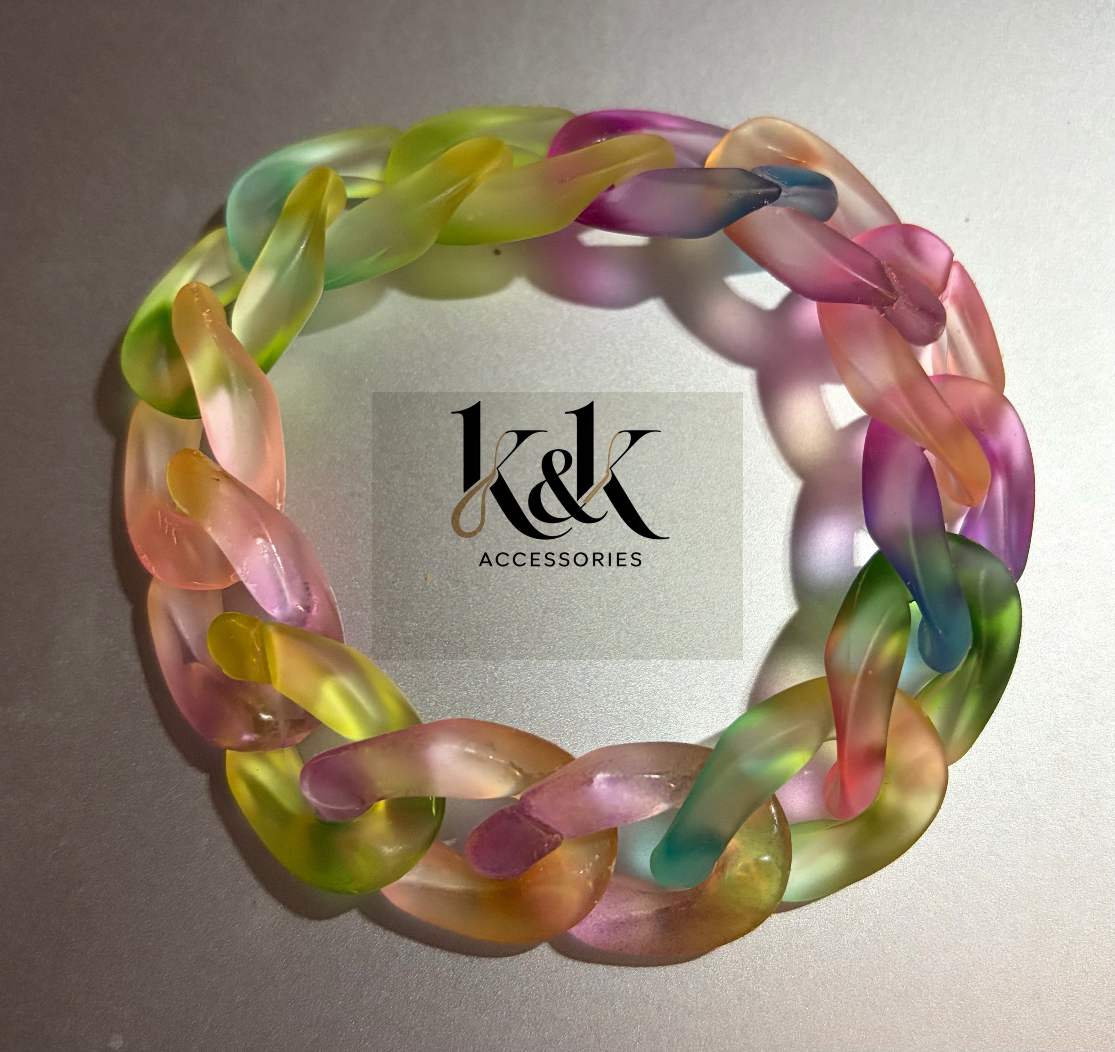 Rainbow Pastel Chain Link Bracelet - Adjustable Chunky Acrylic Jewellery