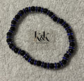 Black Bead Bracelet with Rhinestone Spacers - Elastic Beaded Jewellery