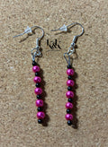 Hot Pink and Black Beaded Drop Earrings