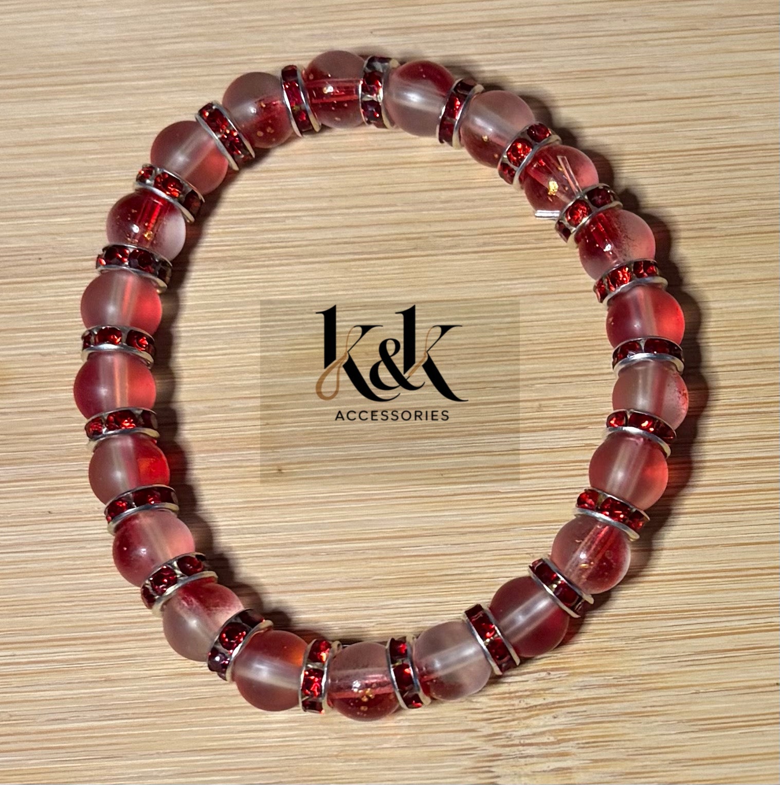 Red Translucent Bracelet with Red Rhinestone Spacers