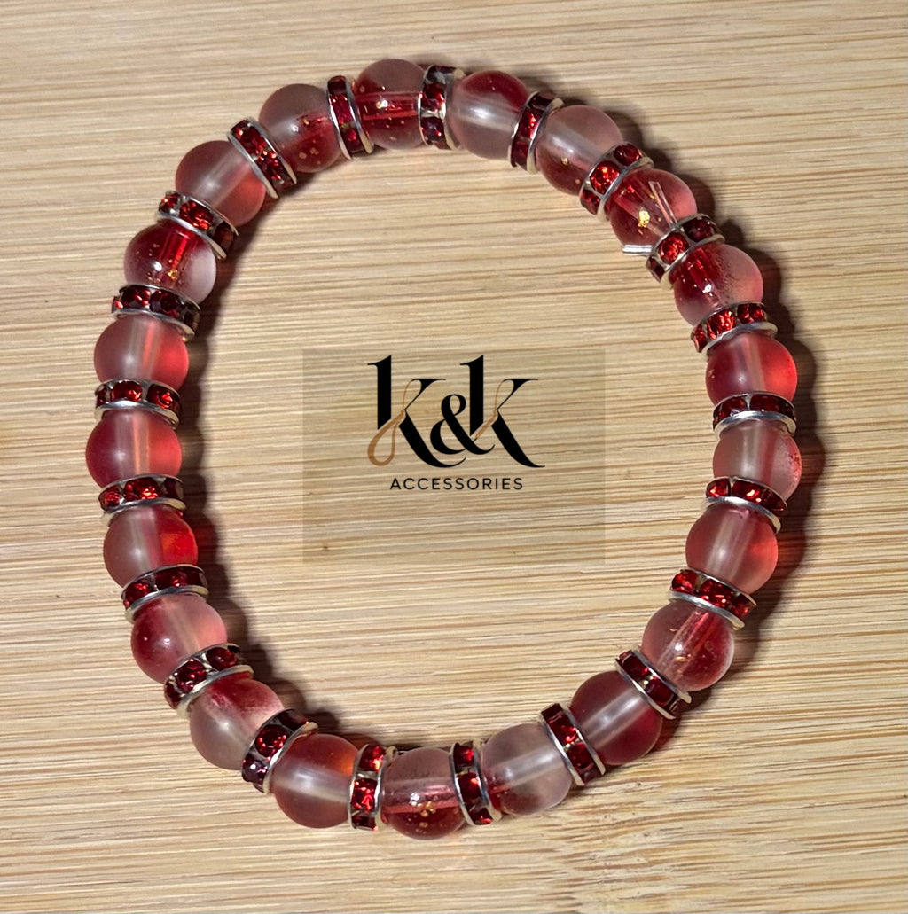 Red Translucent Bracelet with Red Rhinestone Spacers