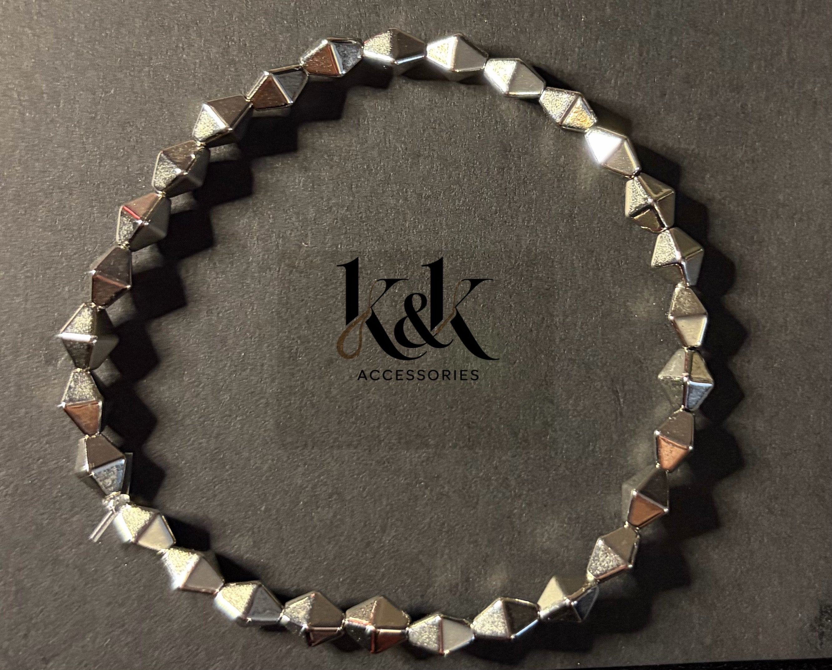 Silver Geometric Bracelet - Modern Faceted Diamond Bead Jewellery