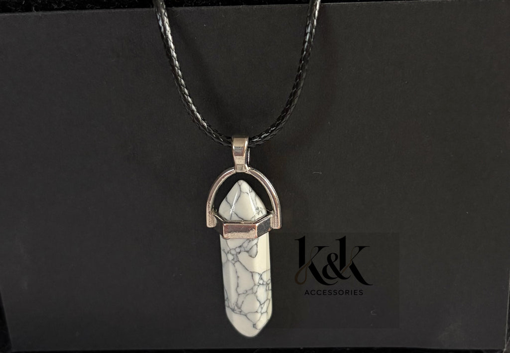 Howlite Crystal Pendant Necklace on Black Cord