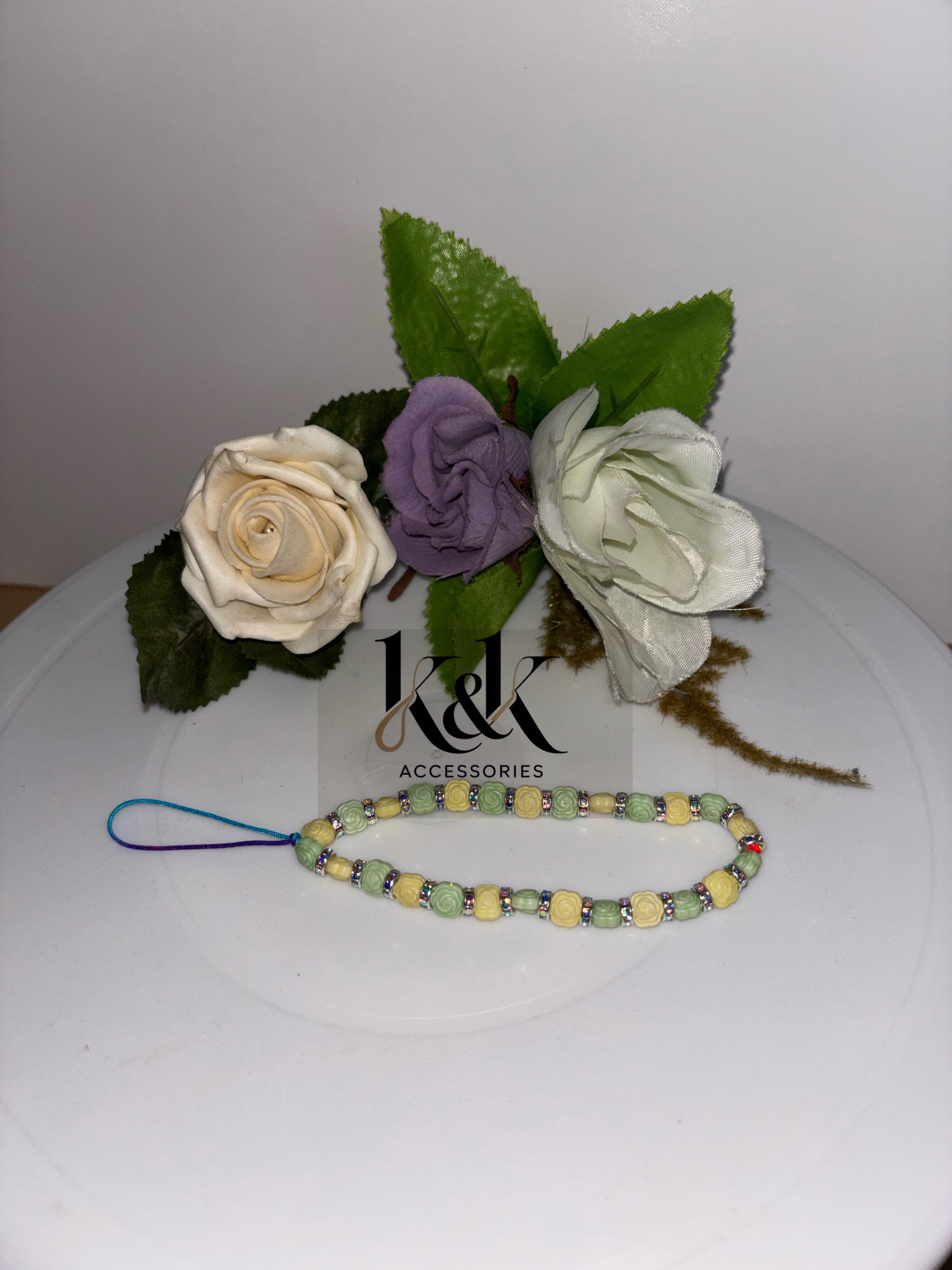 Rhinestone Rose Bead Phone Charm