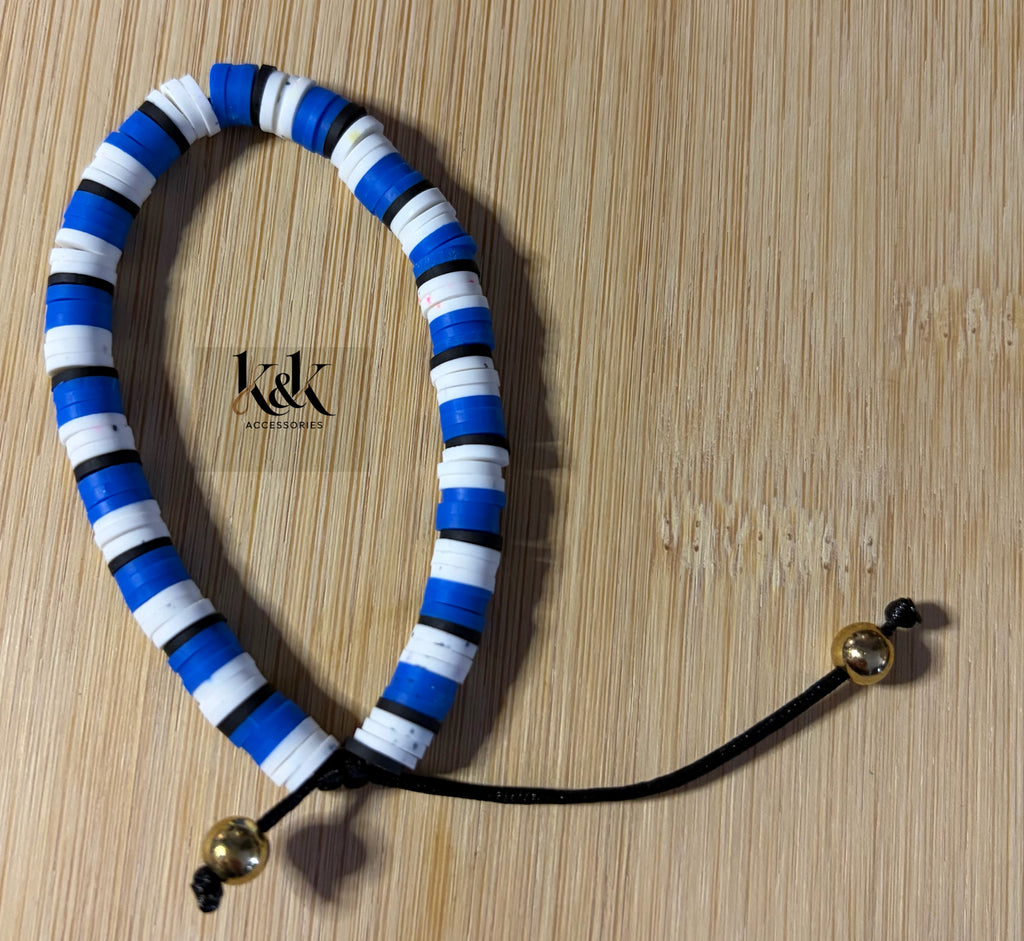 Blue & White Disc Bracelet with Adjustable Cord