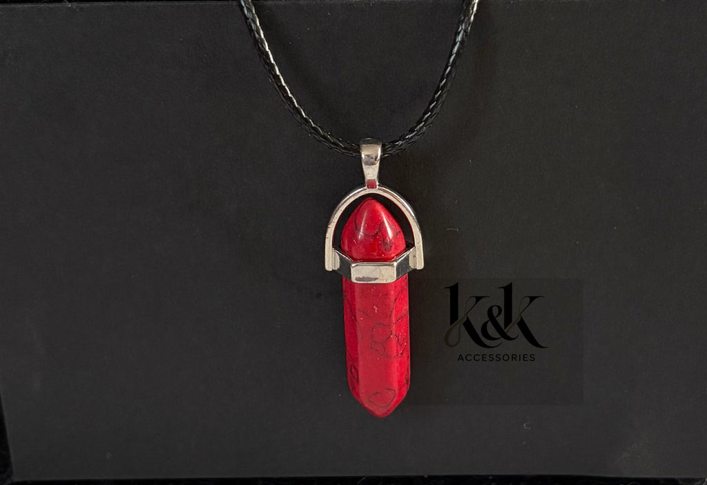 Red Carnelian Crystal Pendant Necklace on Black Cord