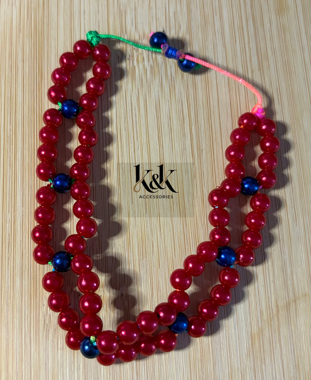 Red & Blue Beaded Cluster Friendship Bracelet