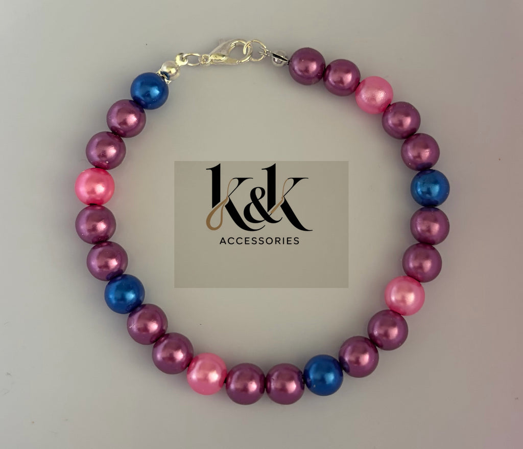 Handmade Pearl Bracelet - Purple, Pink & Blue