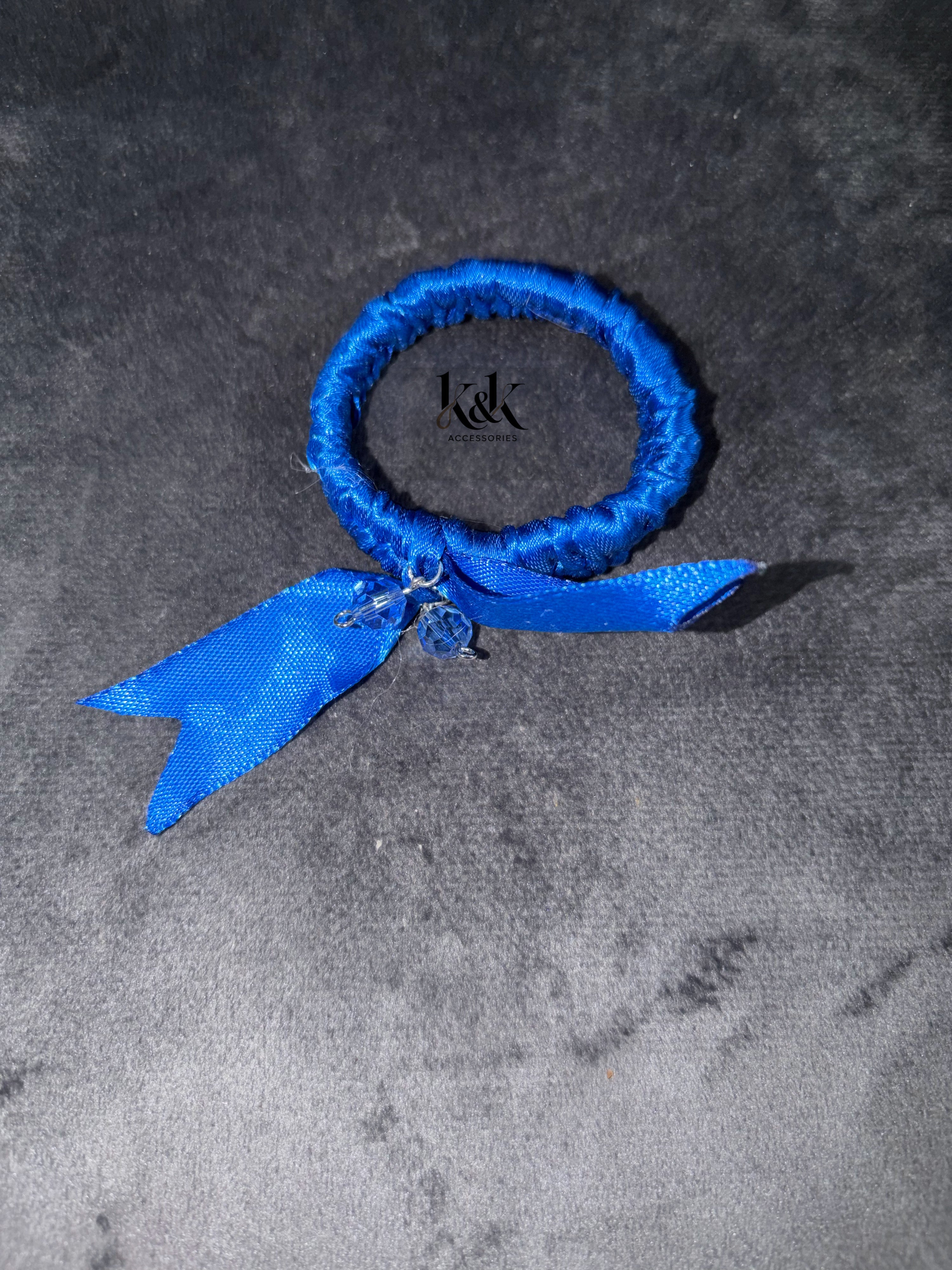 Handmade satin ribbon hairband with beaded detail - Royal Blue