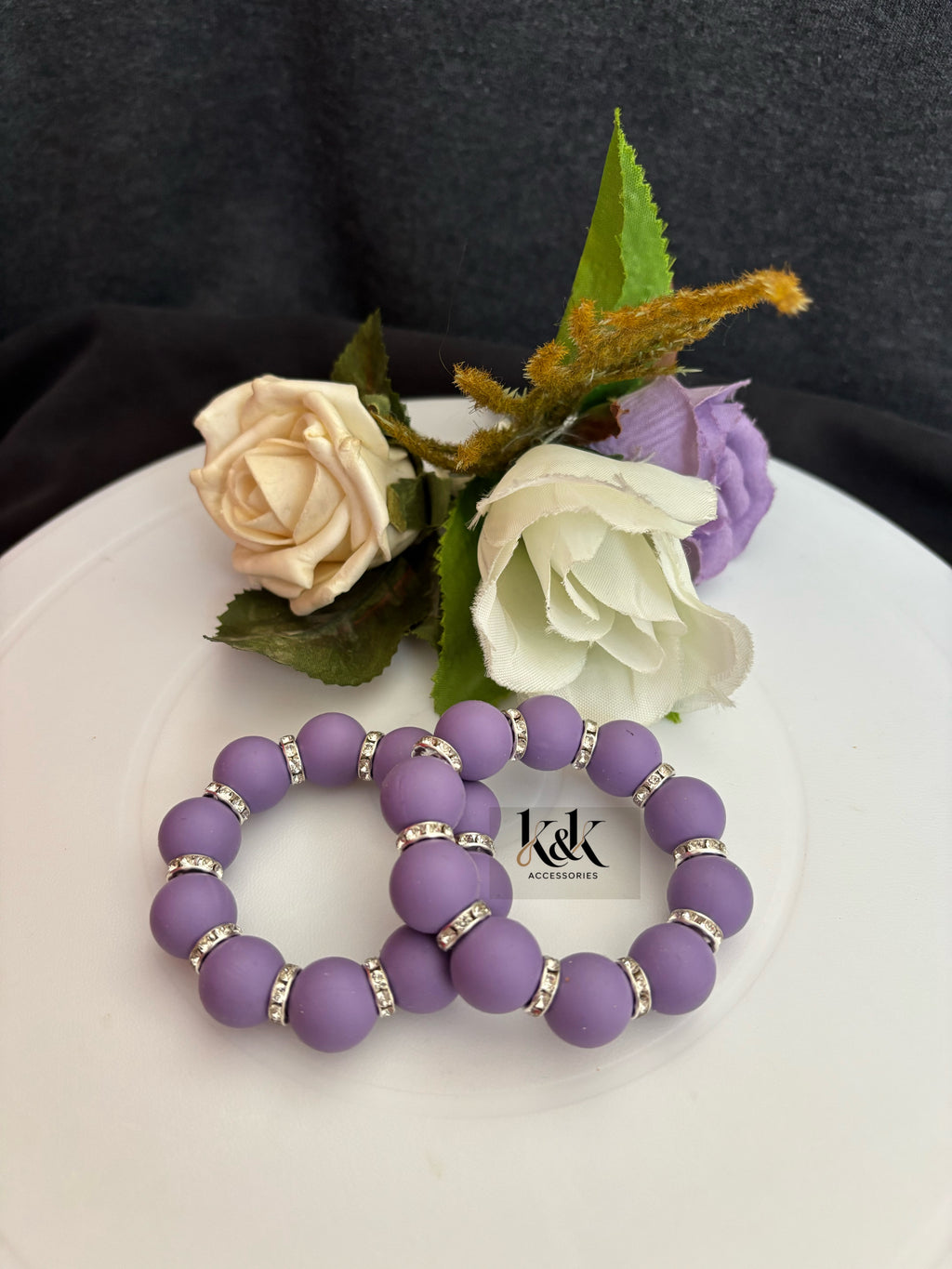Matte Bead Bracelet with Rhinestone Spacers