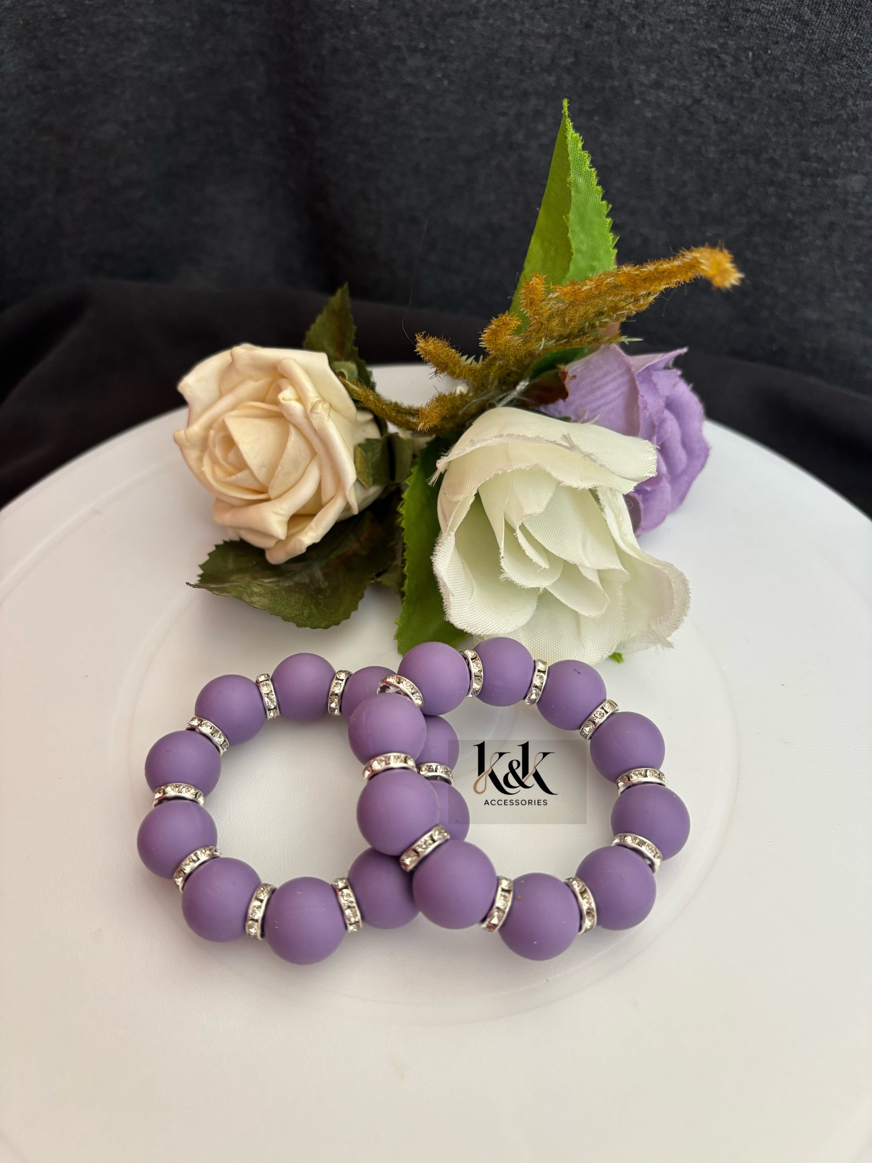 Matte Bead Bracelet with Rhinestone Spacers