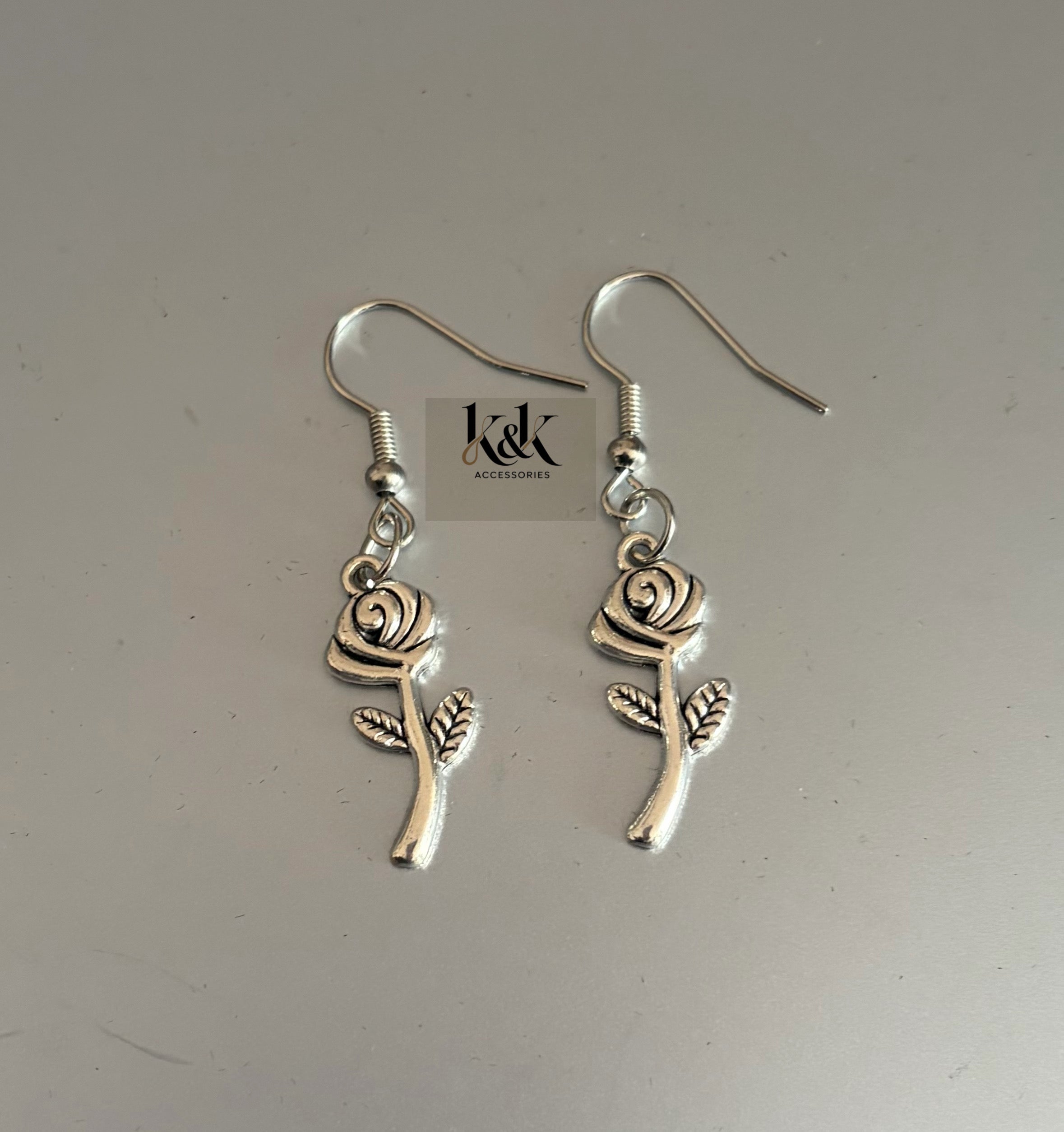 Silver Rose Earrings - Romantic Dangle Earrings with Optional Coral Beads