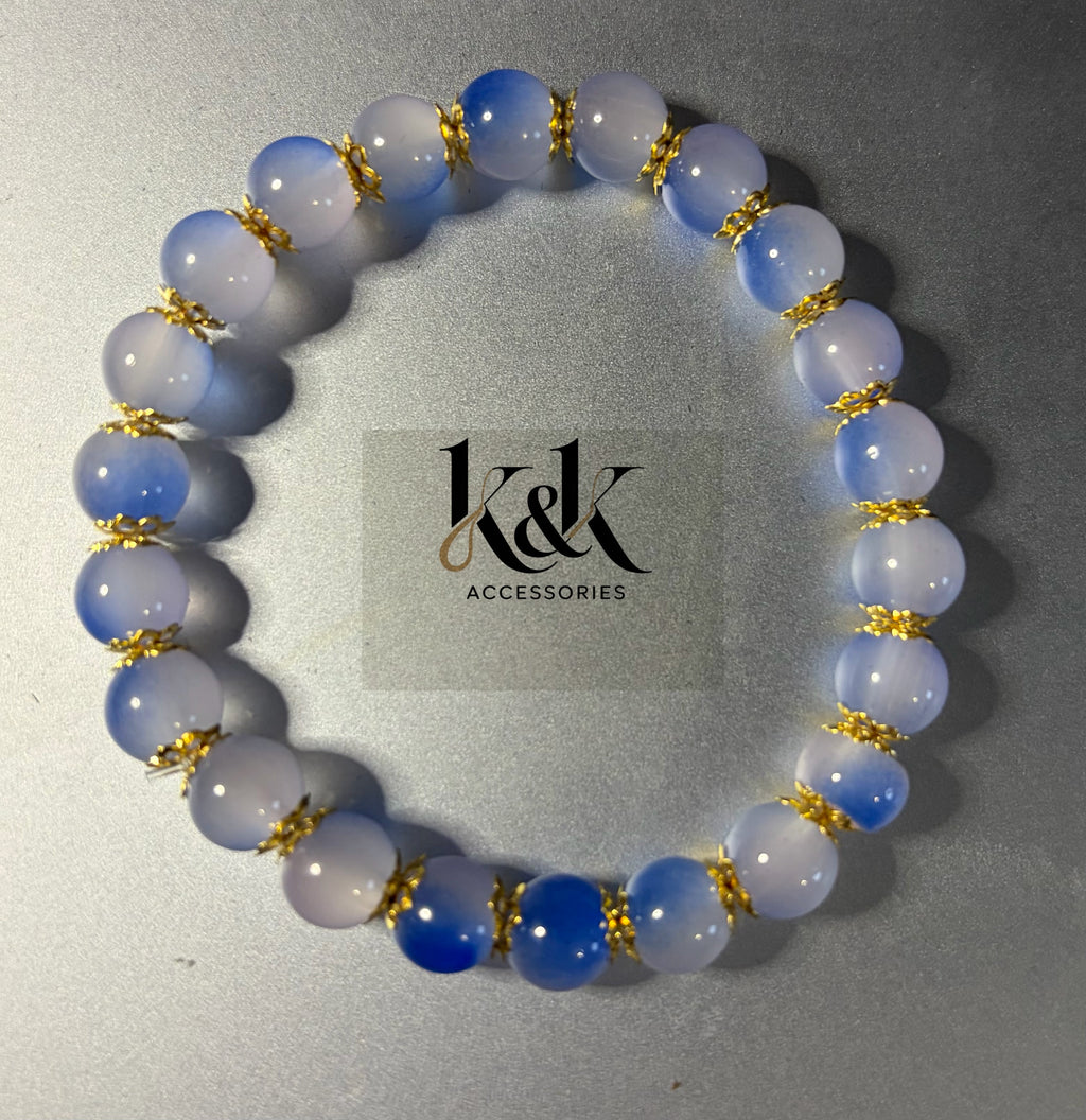 Blue Agate Bracelet with Gold Spacers - Natural Gemstone Jewellery