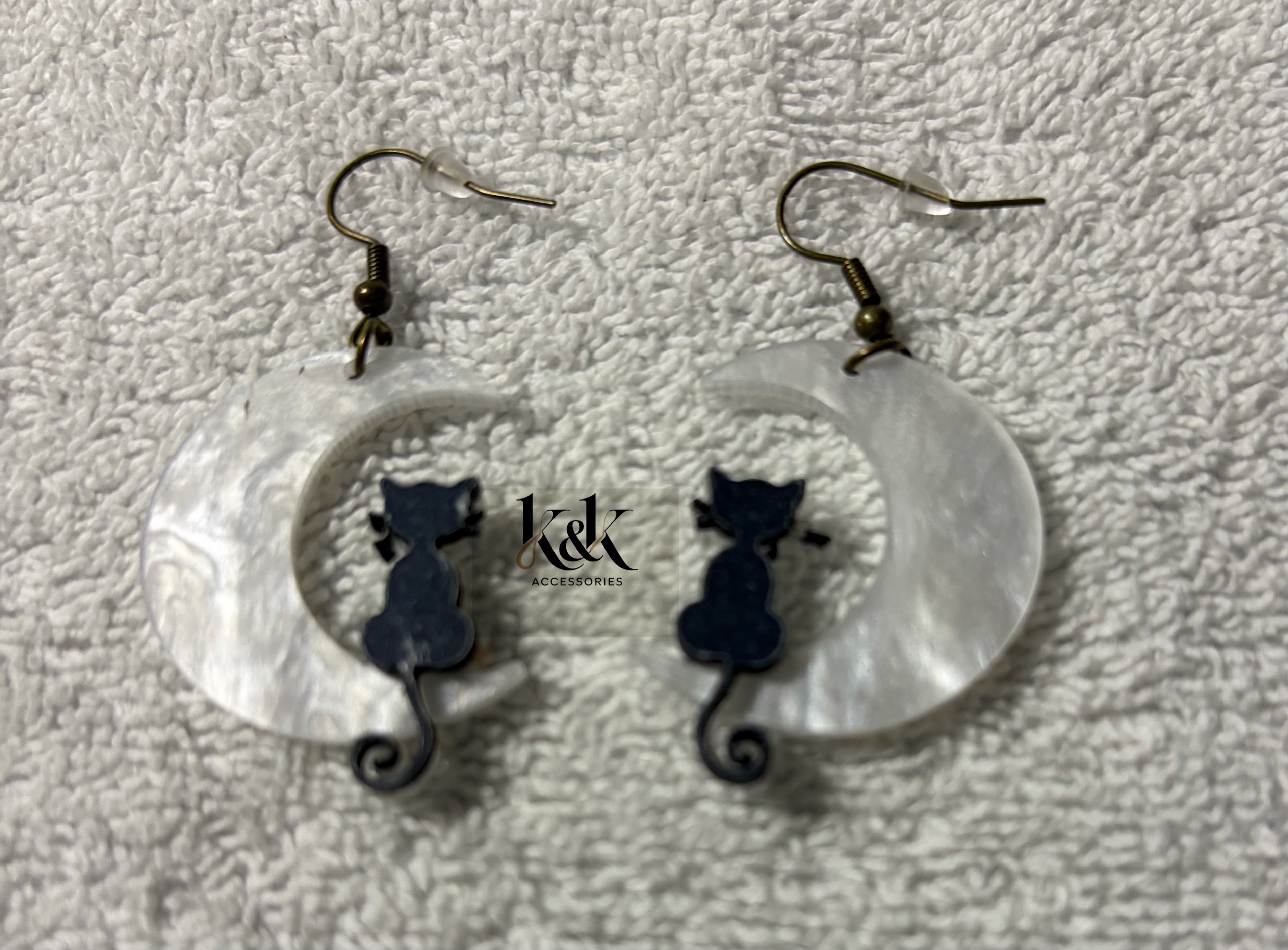 Cat and moon earrings