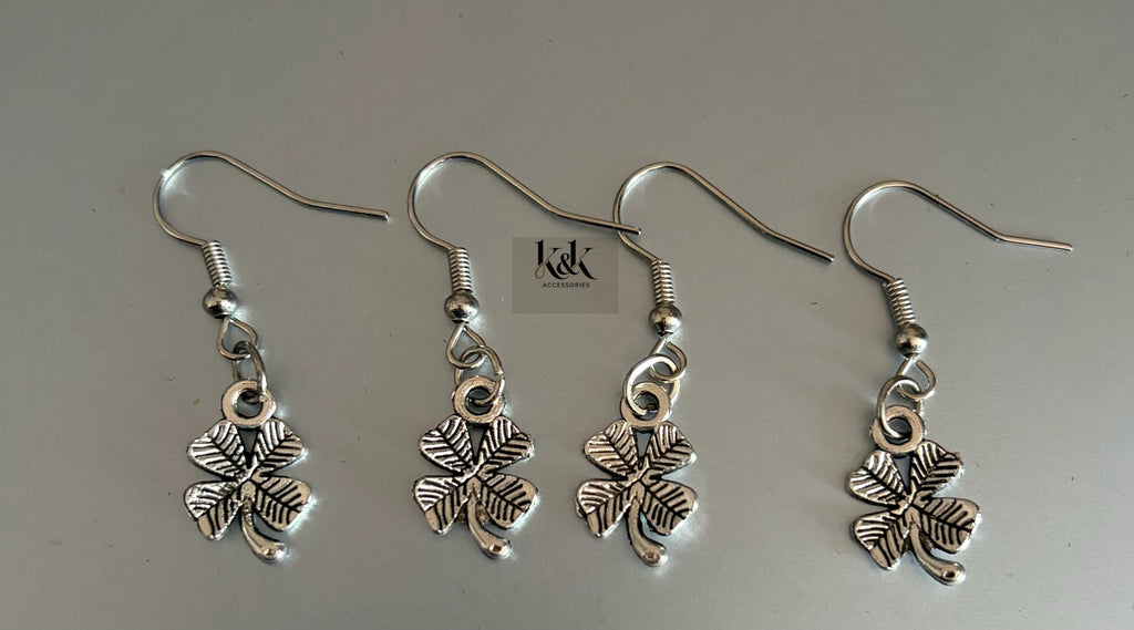 Silver Shamrock Earrings - Lucky Four Leaf Clover Irish Jewellery