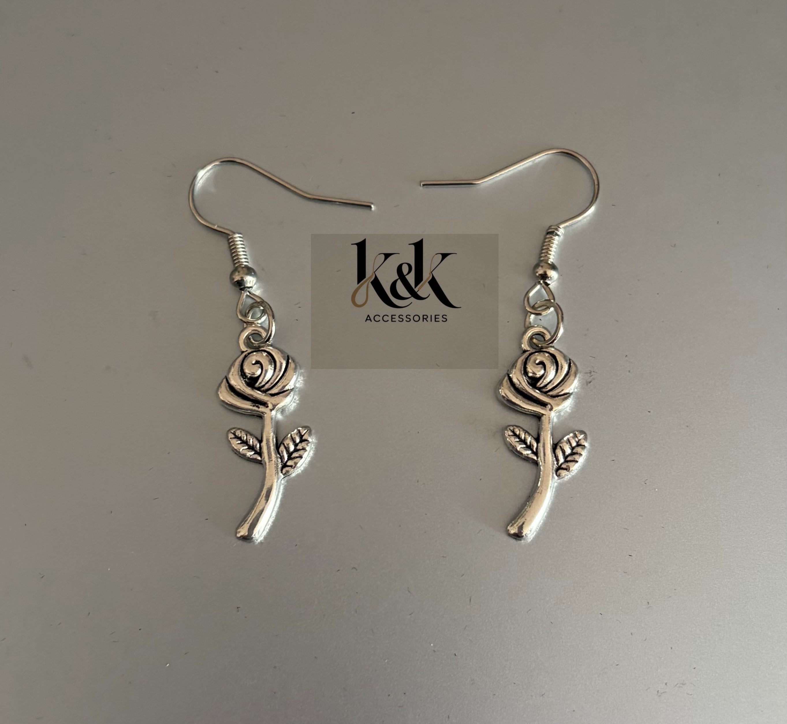 Silver Rose Earrings - Romantic Dangle Earrings with Optional Coral Beads