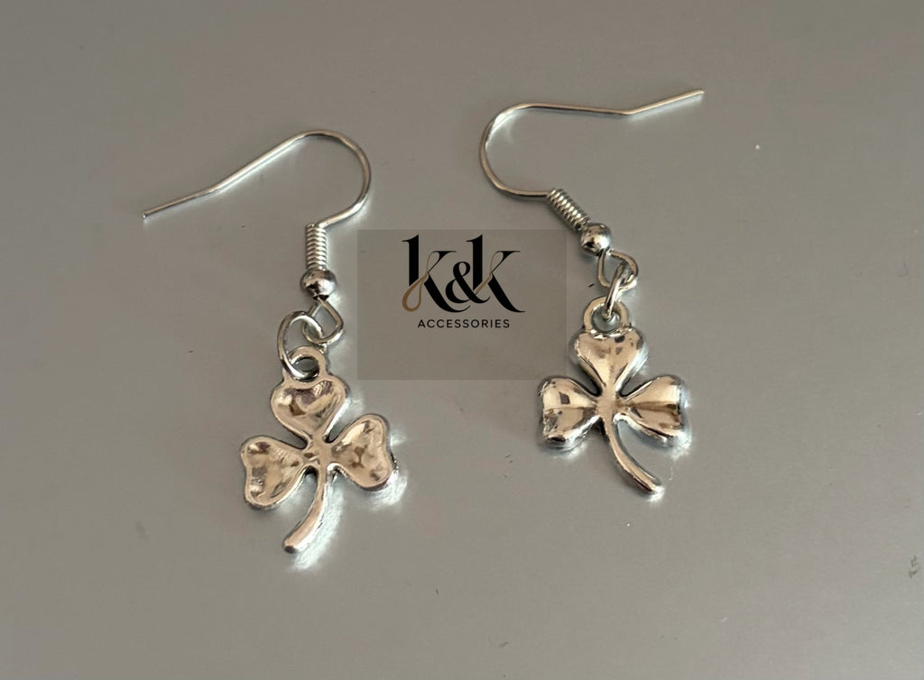Polished Silver Shamrock Earrings - Three Leaf Clover Irish Jewellery