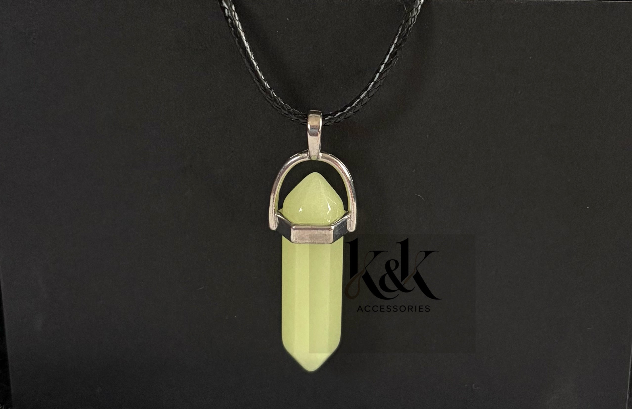 Glow in the Dark Crystal Point Pendant Necklace