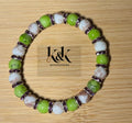 Green & White Marbled Bracelet with Purple Rhinestone Spacers