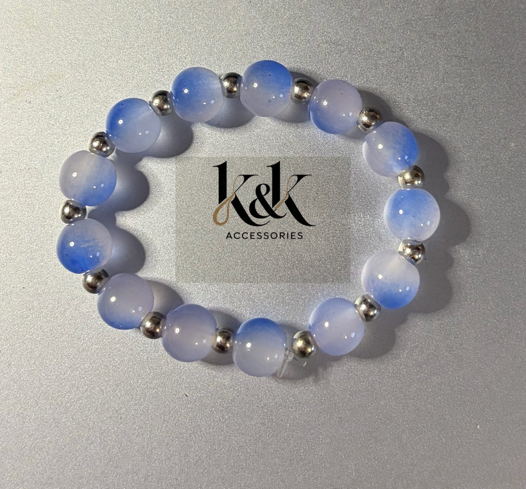 Blue Agate Bracelet with Silver Spacers - Natural Gemstone Jewellery
