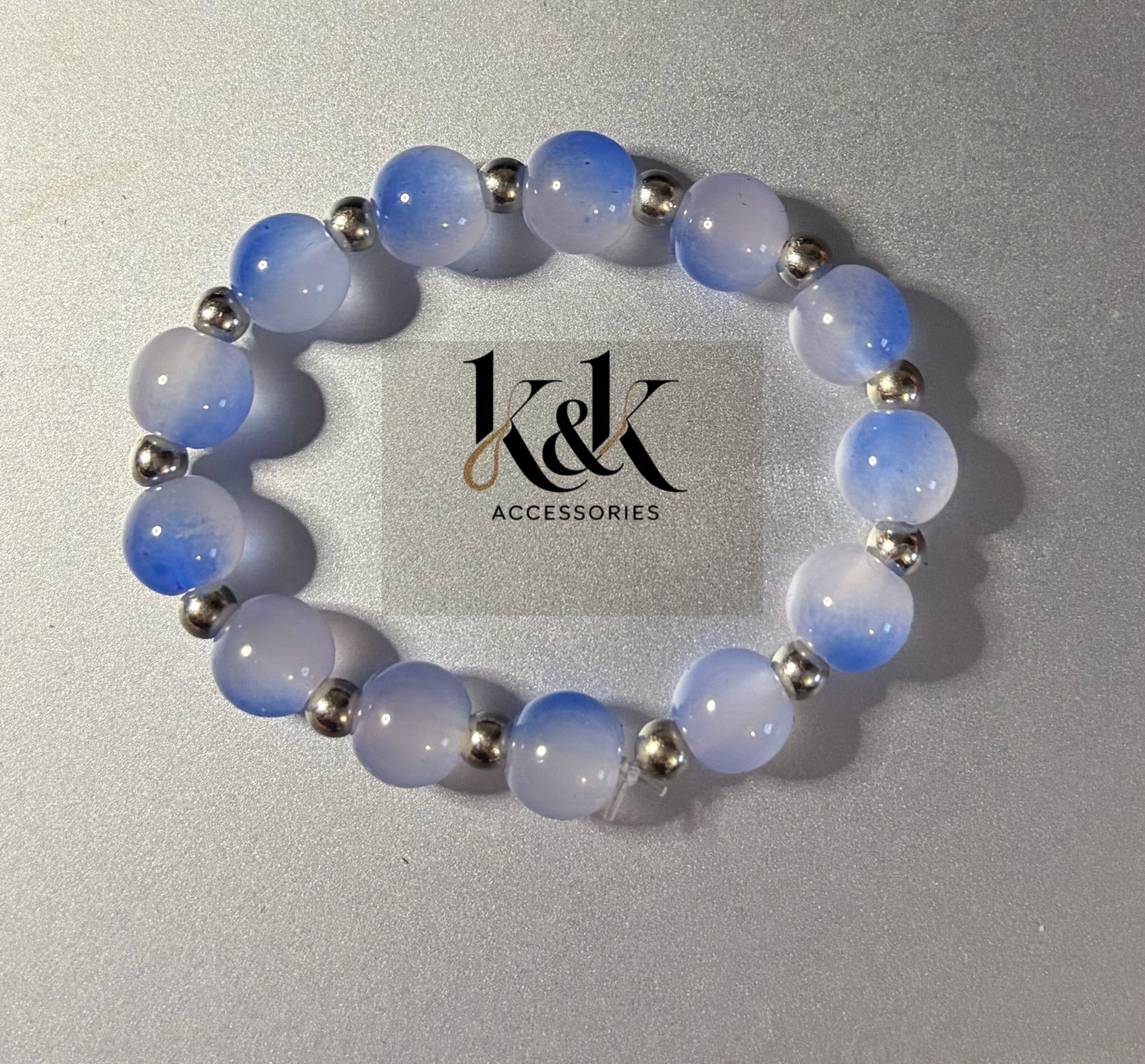 Blue Agate Bracelet with Silver Spacers - Natural Gemstone Jewellery