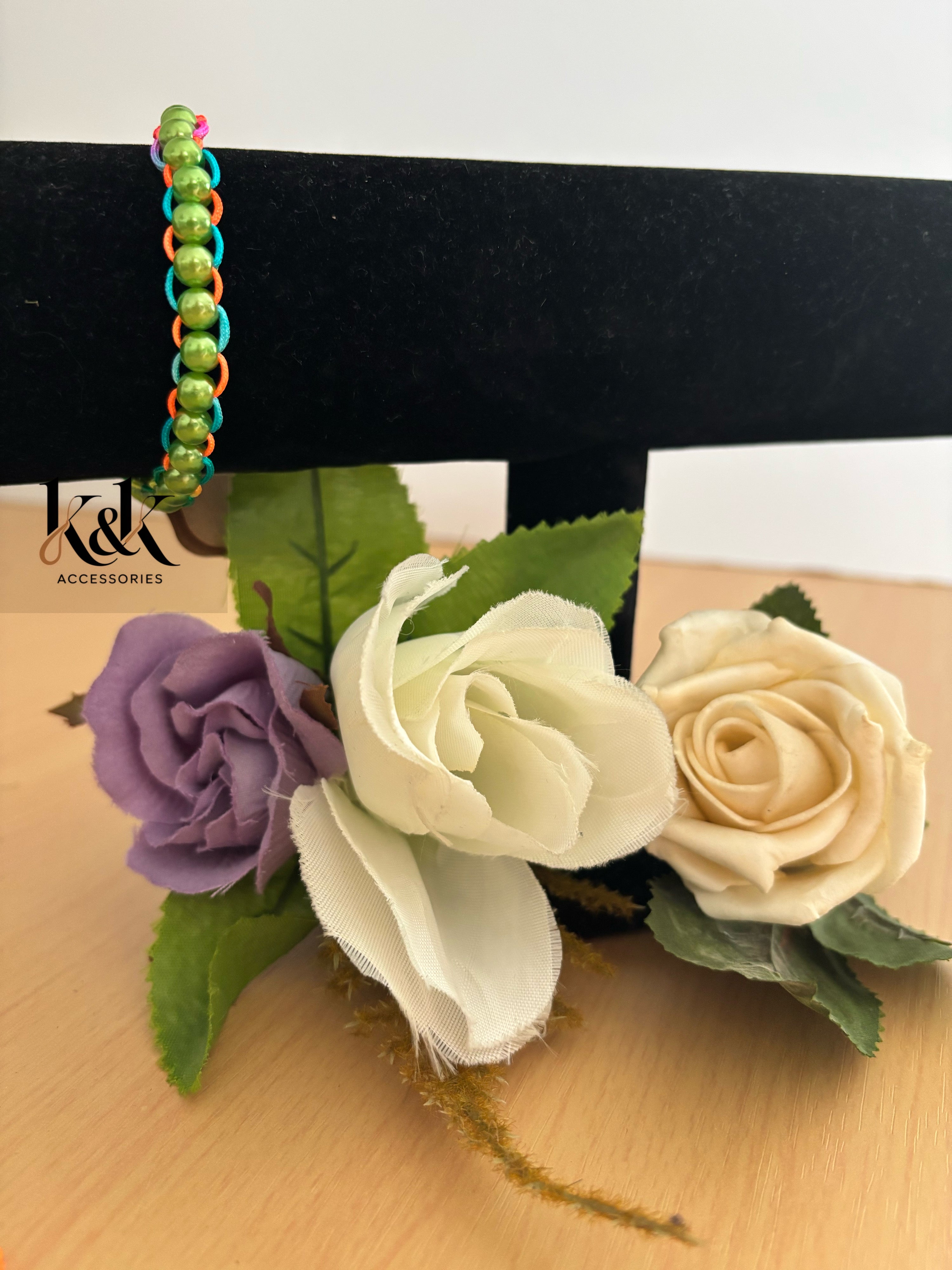 Lime Green Pearl Neon Rainbow Beaded Bracelet