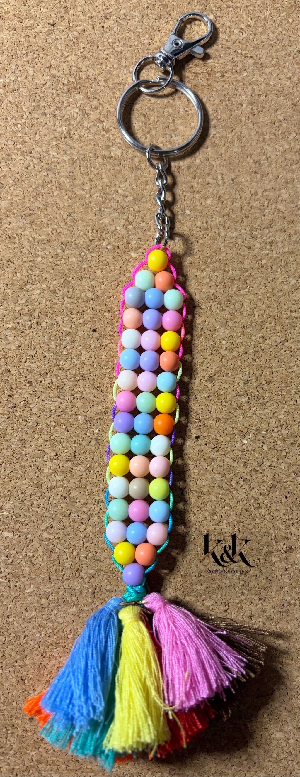 Handmade Beaded Keychain with Colourful Tassels - K & K Handmade Accessories