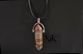 Rhodonite Crystal Pendant Necklace on Black Cord
