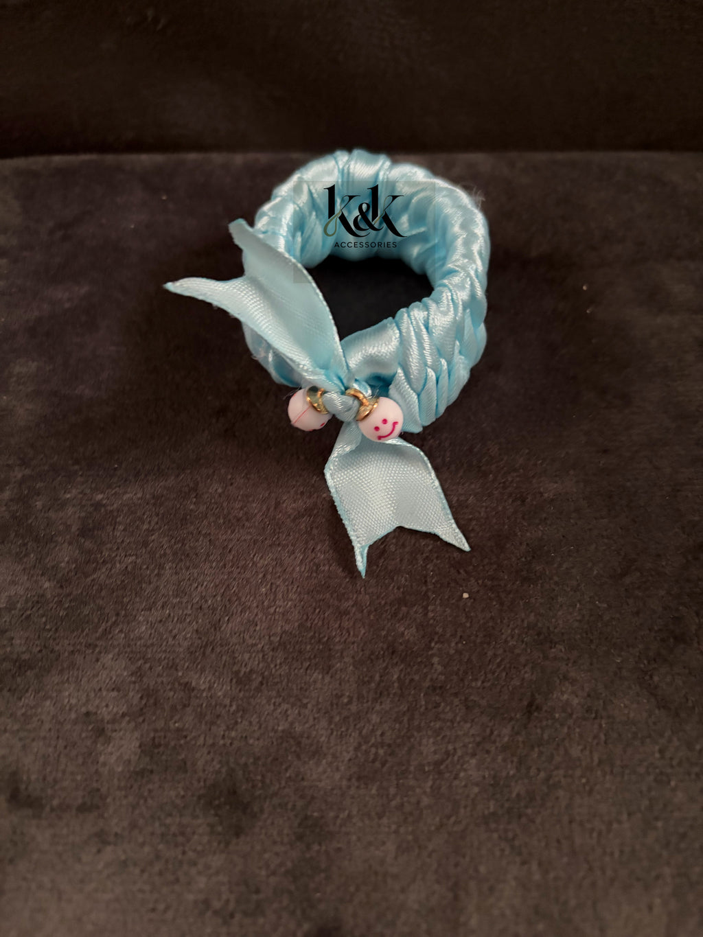 Handmade satin ribbon hairband with beaded detail - Baby Blue