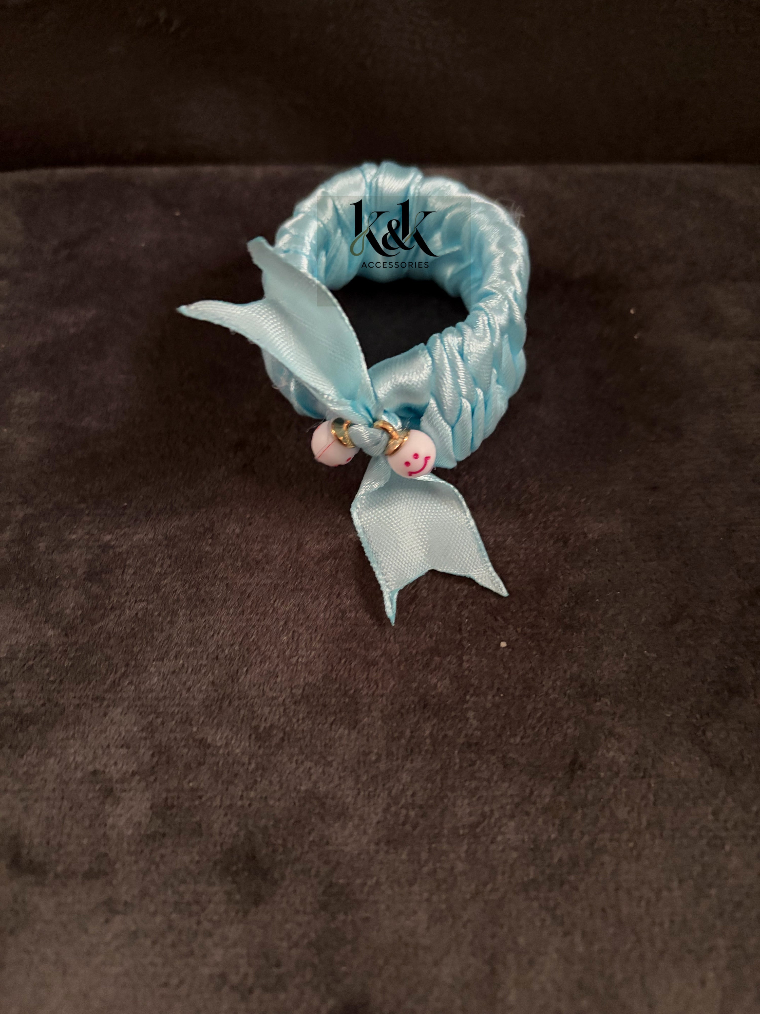 Handmade satin ribbon hairband with beaded detail - Baby Blue