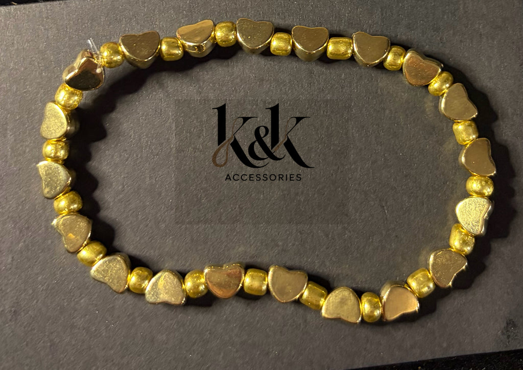 Gold Heart Bracelet - Elastic Cord Jewellery