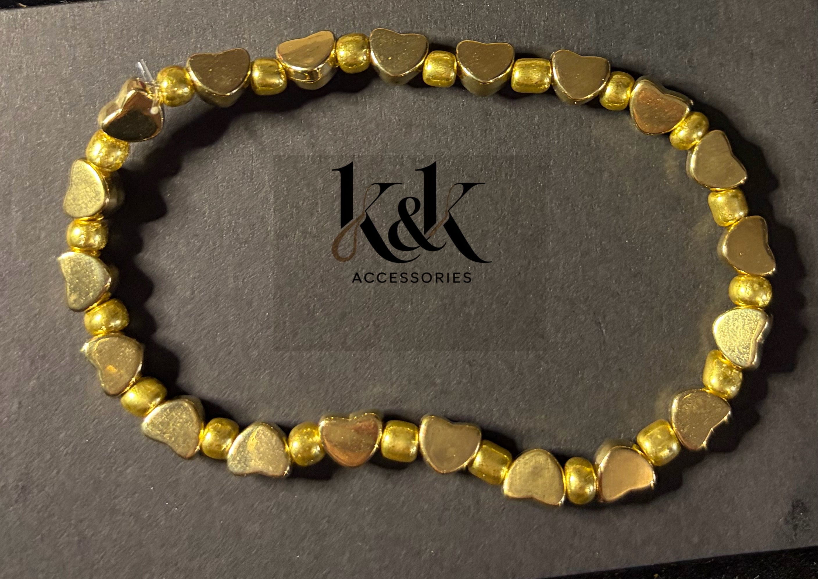 Gold Heart Bracelet - Elastic Cord Jewellery