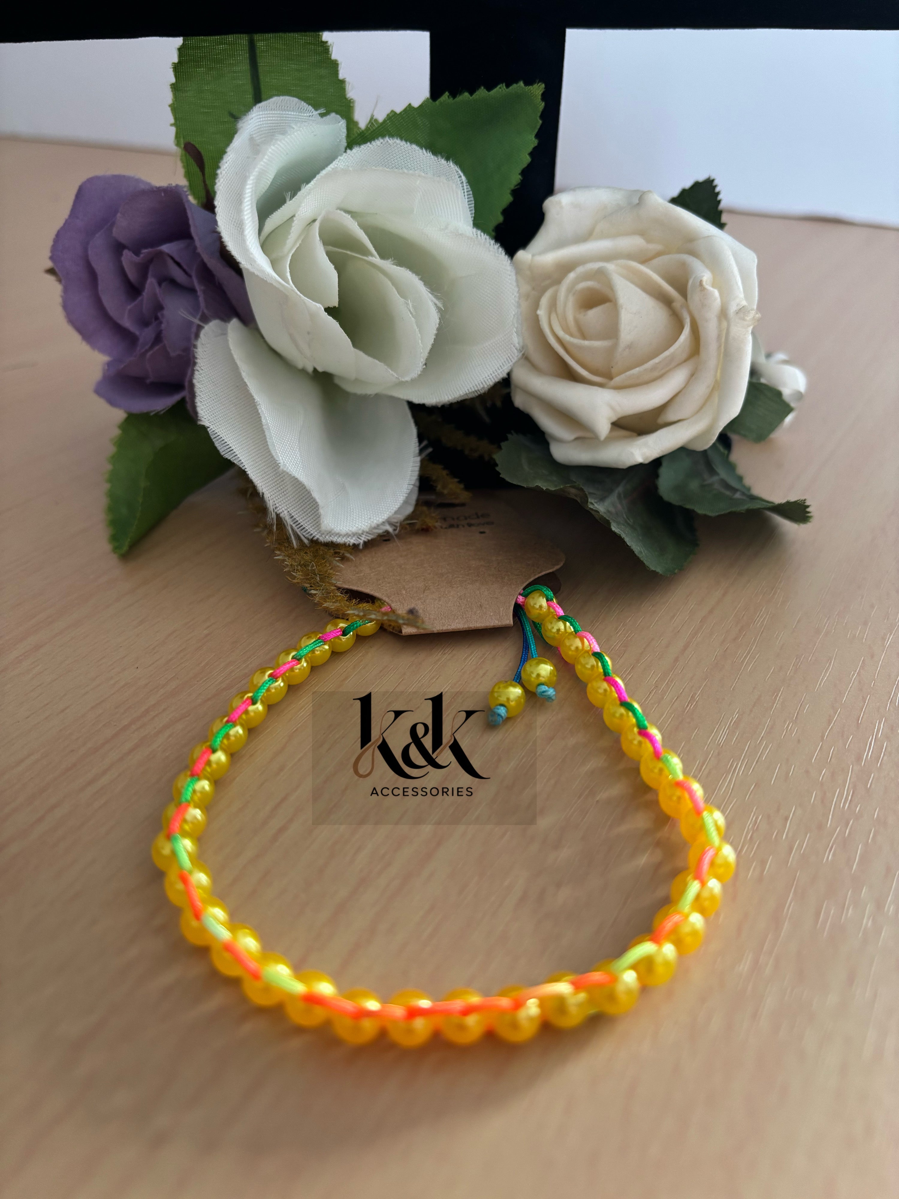 Yellow Pearl Neon Rainbow Beaded Bracelet