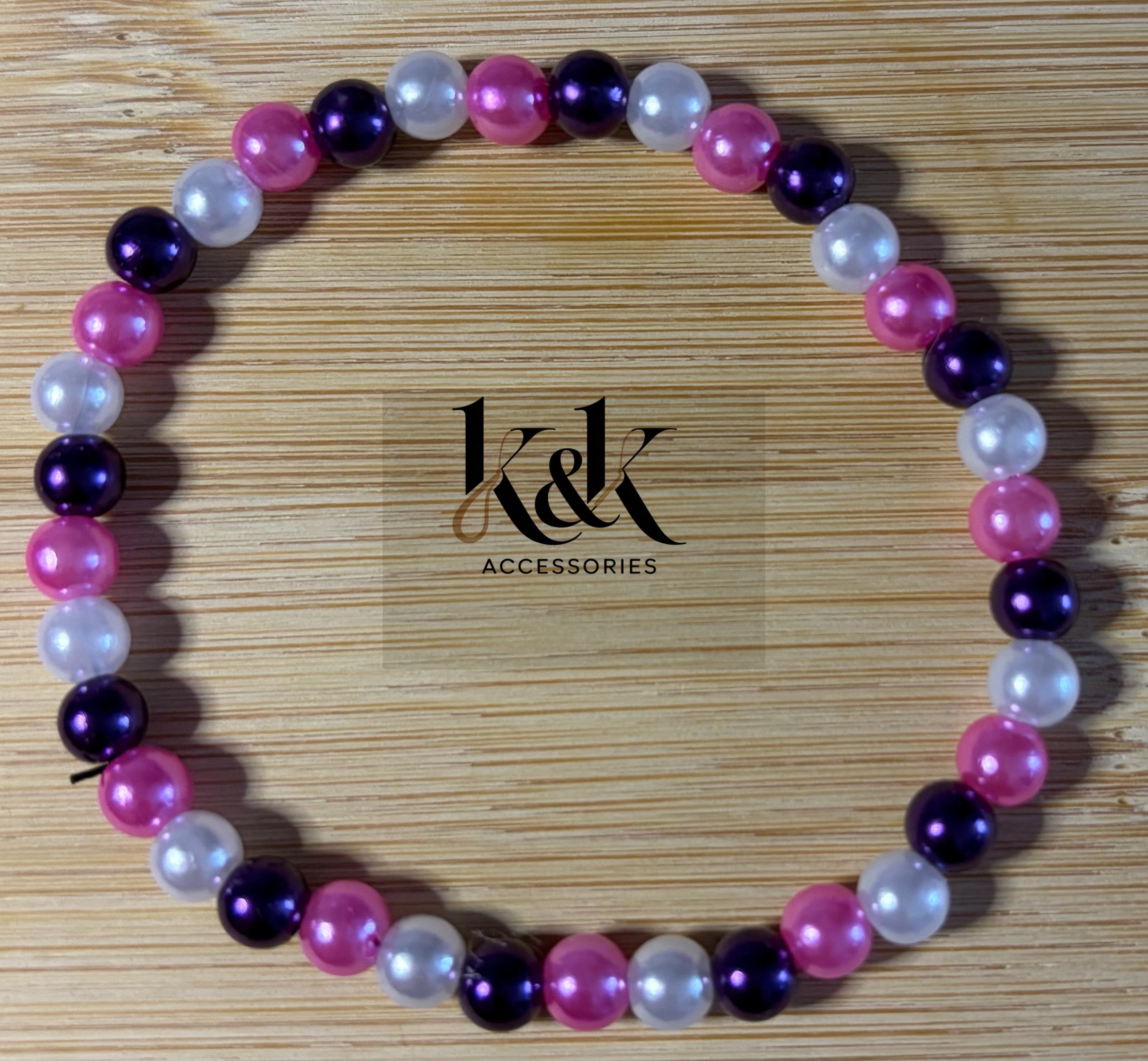 Pink, Purple & White Pearl Beaded Bracelet