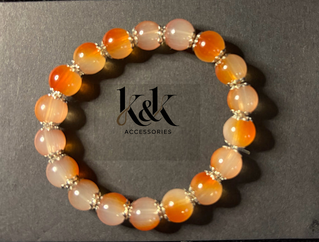 Carnelian Agate Bracelet with Silver Spacers - Natural Gemstone Jewellery
