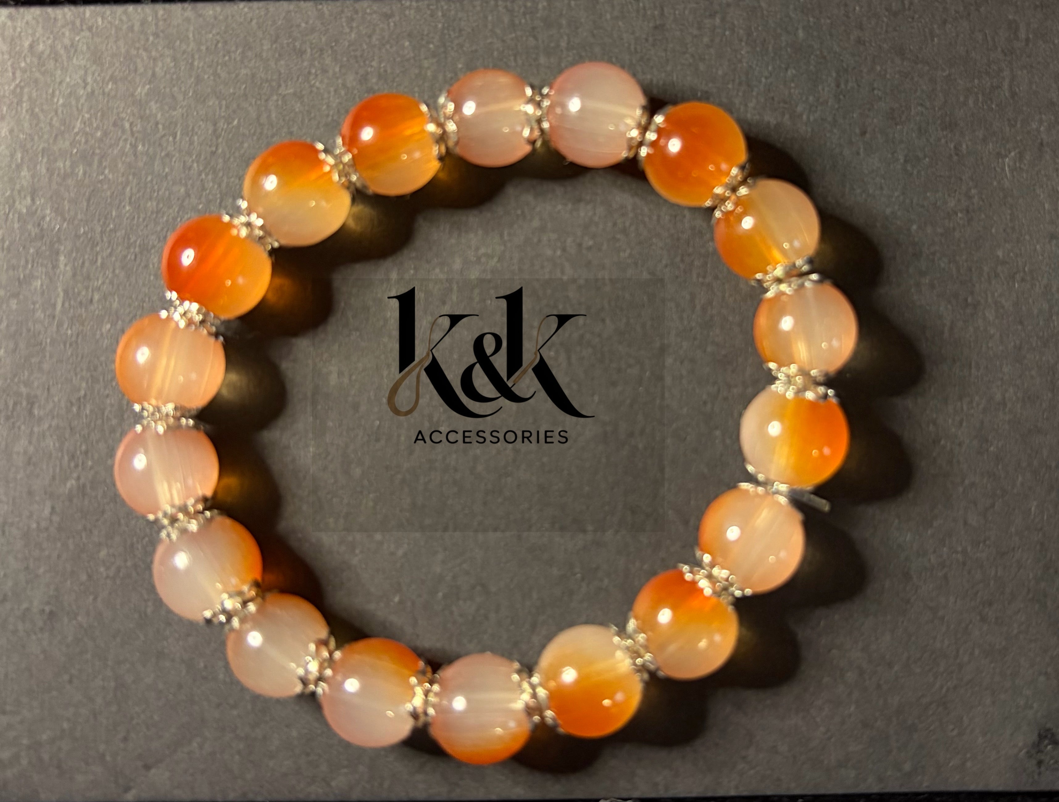 Carnelian Agate Bracelet with Silver Spacers - Natural Gemstone Jewellery