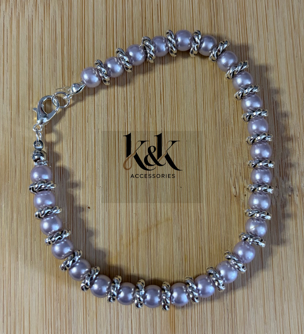 Pearl Bracelet with Twisted Silver Spacers