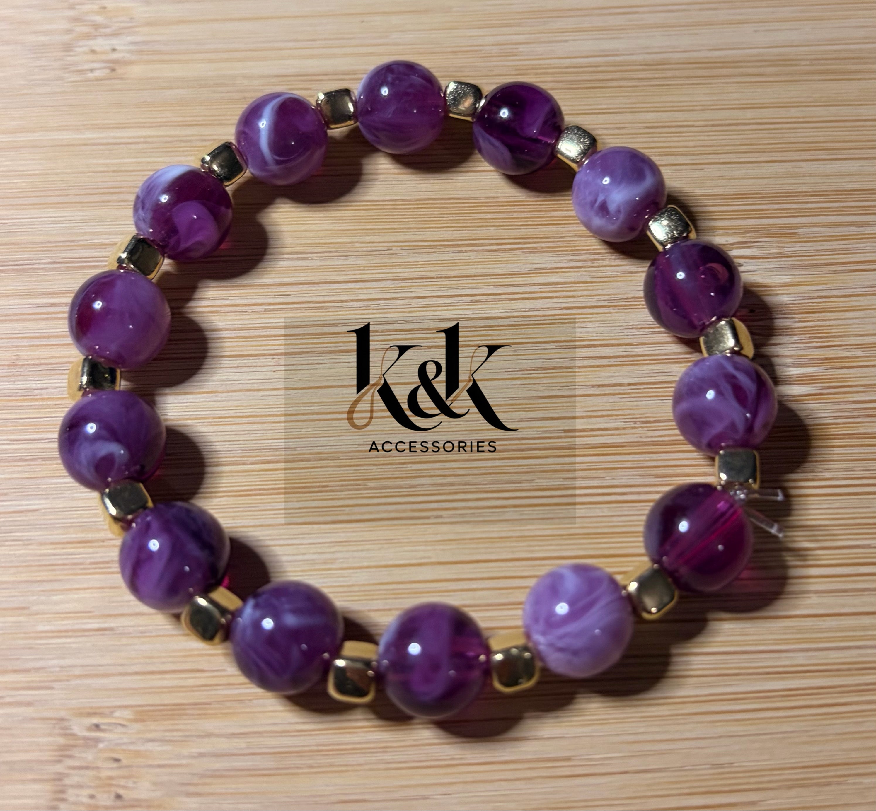 Purple Agate Bracelet with Gold Spacers